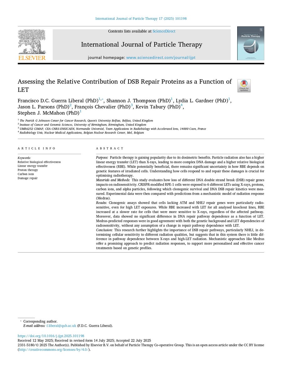RRobaina75's tweet image. Assessing the Relative Contribution of DSB Repair Proteins as a Function of #LET.
#aeprot #protontherapy #particletherapy #hadrontherapy #CIRT #protonterapia