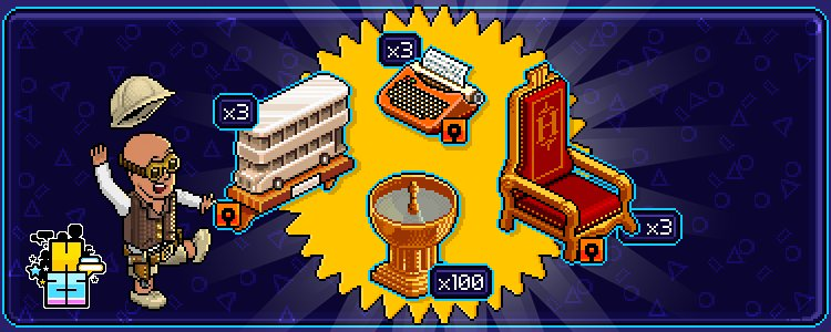 📣 ¿Participaste en el sorteo de recuerdos de #Habbo25? ¡Conoce los 100 ganadores de los premios! 🥳

🎁 #Habbo: Fontana Dorada
🎁 #HabboCollectibles: Autobús de Dos Pisos, Trono o La Máquina de escribir

ℹ️ Te los dejamos todos en nuestra noticia: habtium.es/news/19697