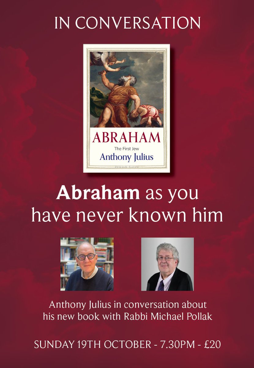 1/5 A reminder about a fascinating in-person event, '#Abraham as you have never known him', which
<a href="/BnaiBrithUK/">B'nai B'rith UK</a> will be hosting on Sunday 19th October at 7.30pm (North London venue given on booking). #Lawyer and #author, #AnthonyJulius, will be in conversation about his ...