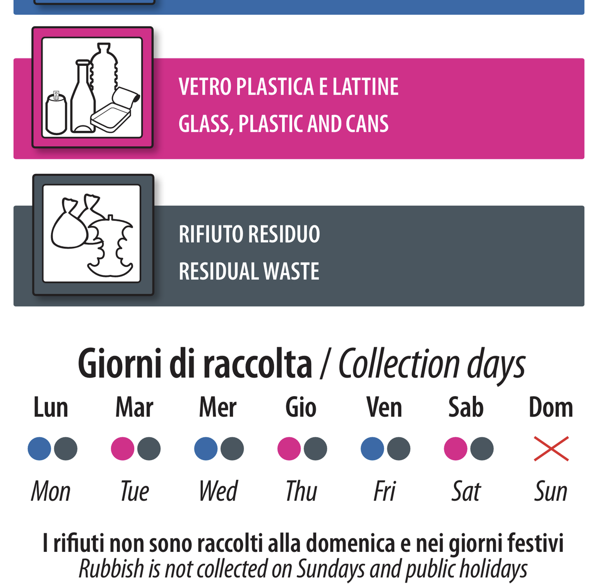 Ciao <a href="/GruppoVeritas/">Gruppo Veritas</a>  un consiglio di accessibilità e fruibilità. Le guide sono interessanti ma se per il giorno vi basate solo sul colore, stampandole a toni di grigio non si percepisce più i giorni della differenziata, anche perché sono colori talmente simili che a toni di