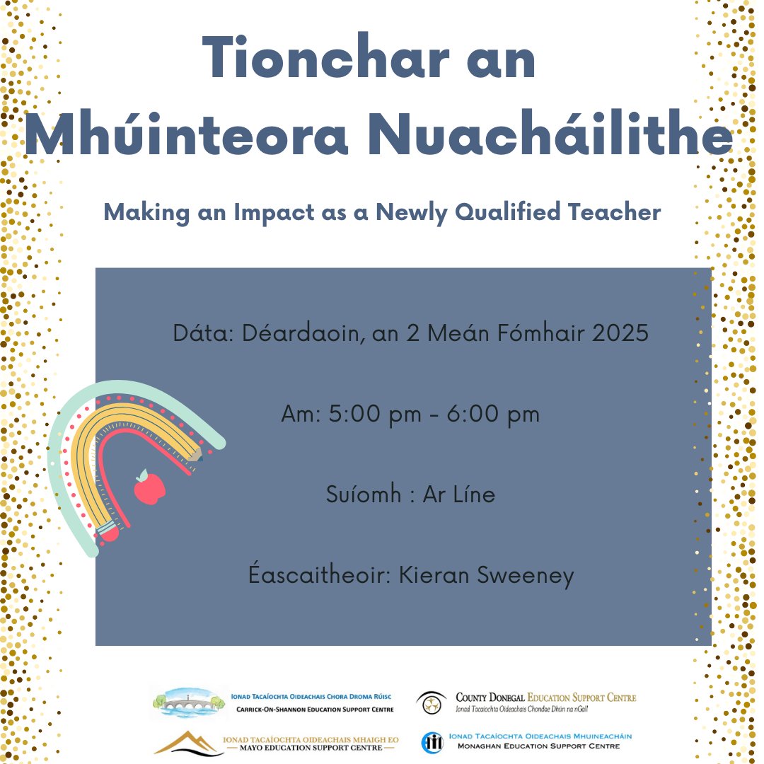 Donegal Education Support Centre (@edcentredonegal) on Twitter photo 🌞Cúrsa FGL - Tionchar a Imirt Mar Mhúinteoir Nuacháilithe | Primary and Post Primary CPD – Having an Impact as a Newly Qualified Teacher 🌞
📆 Déardaoin an 4 Meán Fómhair 2025
⏰ 5:00 pm – 6:00 pm
📌 Ar lĂne
👨‍🦰 Kieran Sweeney
🔗donegaledcentre.ie/cpd-courses.ht…
<a href="/ESCItweets/">ESCI</a> 🌞Cúrsa FGL - Tionchar a Imirt Mar Mhúinteoir Nuacháilithe | Primary and Post Primary CPD – Having an Impact as a Newly Qualified Teacher 🌞
📆 Déardaoin an 4 Meán Fómhair 2025
⏰ 5:00 pm – 6:00 pm
📌 Ar lĂne
👨‍🦰 Kieran Sweeney
🔗donegaledcentre.ie/cpd-courses.ht…
<a href="/ESCItweets/">ESCI</a>