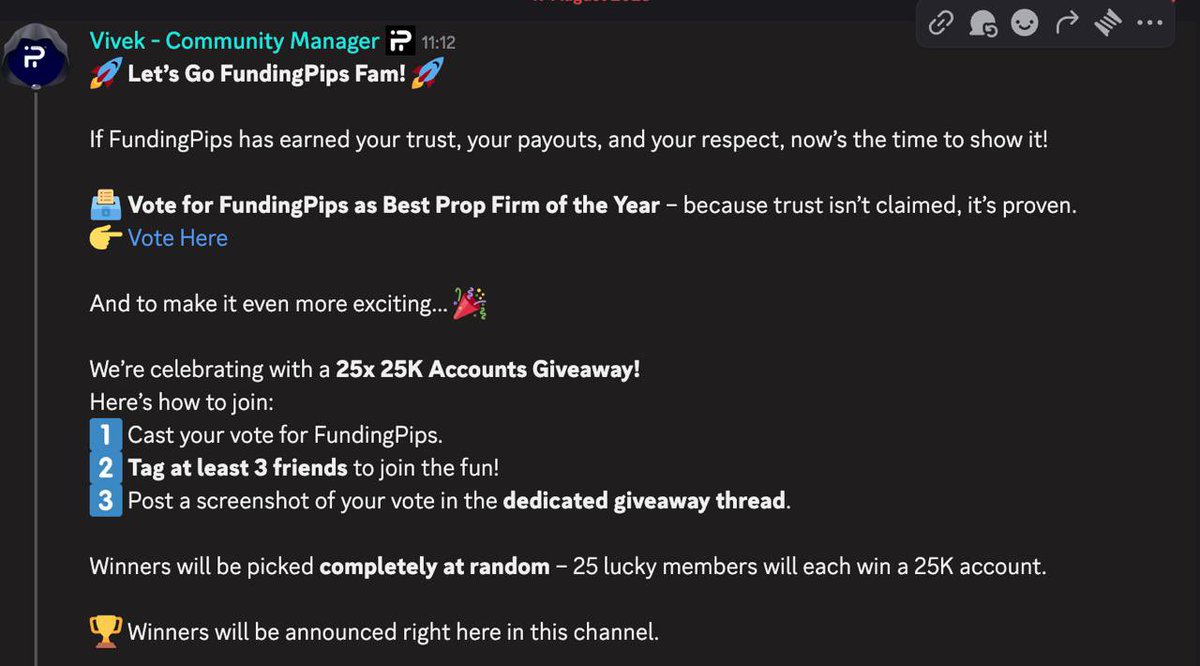 Erti Çolla (@sf50forex) on Twitter photo 🤩 25 x 25k Giveaway 🤩
GET A 25k Account 👇🏻
Vote <a href="/fundingpips/">FundingPips</a> in the poll below
Send proofs by sc in <a href="/fundingpips/">FundingPips</a> discord channel : discord.gg/Xdsbtefh
Lets go <a href="/fundingpips/">FundingPips</a> armyyyy ⚔️ 🤩 25 x 25k Giveaway 🤩
GET A 25k Account 👇🏻
Vote <a href="/fundingpips/">FundingPips</a> in the poll below
Send proofs by sc in <a href="/fundingpips/">FundingPips</a> discord channel : discord.gg/Xdsbtefh
Lets go <a href="/fundingpips/">FundingPips</a> armyyyy ⚔️