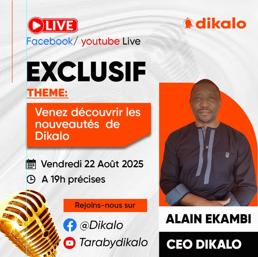 Ça fait bien longtemps que nous n'avons pas échangé avec vous en LIVE. Il est grand temps de rattraper cela!

Dikalo a beaucoup grandi et changé depuis la dernière fois que nous avons discuté. Rendez-vous ce vendredi 22 Août à 19h(Heure de Yaoundé) pour une LIVE inédit.