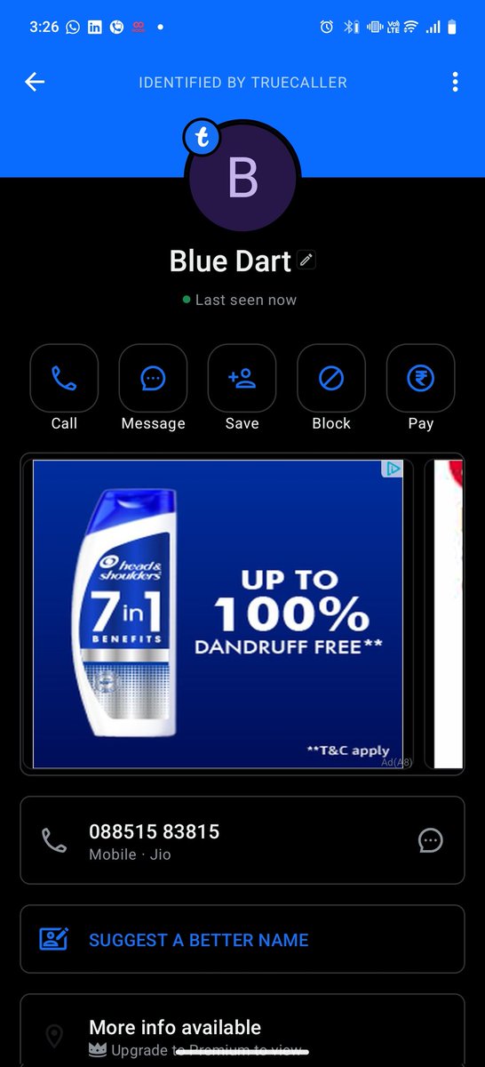arjun2888's tweet photo. @BlueDart_ @Cyberdost @cyberabadpolice @MahaCyber1 

Scammer calling with Blue dart name and tried to extort money 

Please have a look at this ASAP before he cheats someone else.

Have audio recording if required! https://t.co/1acY7EhxCs