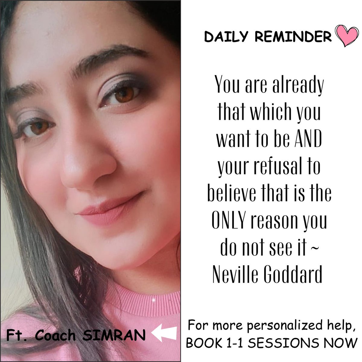 Simran's 50% Sale on Coaching❤️
Stop doubting and start doing this instead🌟
#manifesting #lawofassumption #nevillegoodard
simran.timetap.com