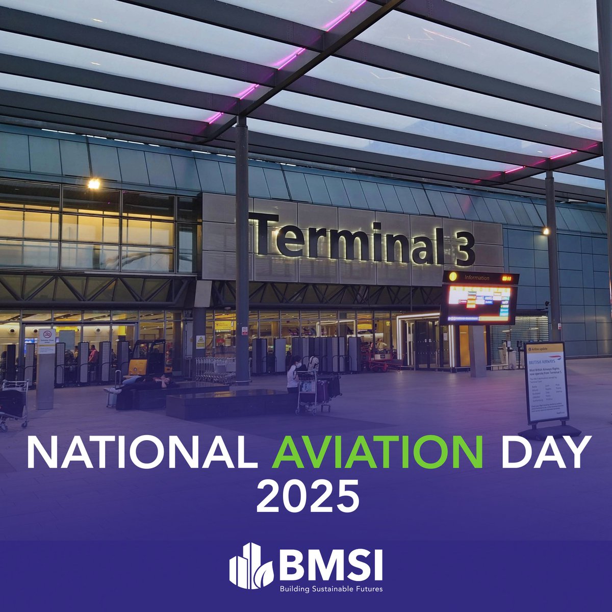 Celebrating #NationalAviationDay &amp; our contributions to sustainable travel. At Heathrow, our team delivers intelligent BEMS solutions that cut energy use &amp; carbon emissions, improving efficiency and helping build a greener future. #aviation #bems #bmsi #sustainability #heathrow