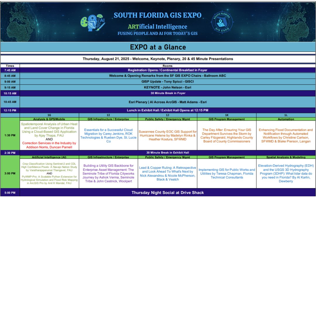 The South Florida GIS Expo is this Thursday at the PBC Convention Ctr.  Registration opens at 7:45 AM.  Start planning your Expo experience!

View/Print our Agenda at a Glance mcusercontent.com/063b7a23366c23…

Download the YAPP app and enter the YAPP Id: BRJ78A

#GIS #PBCGISForum