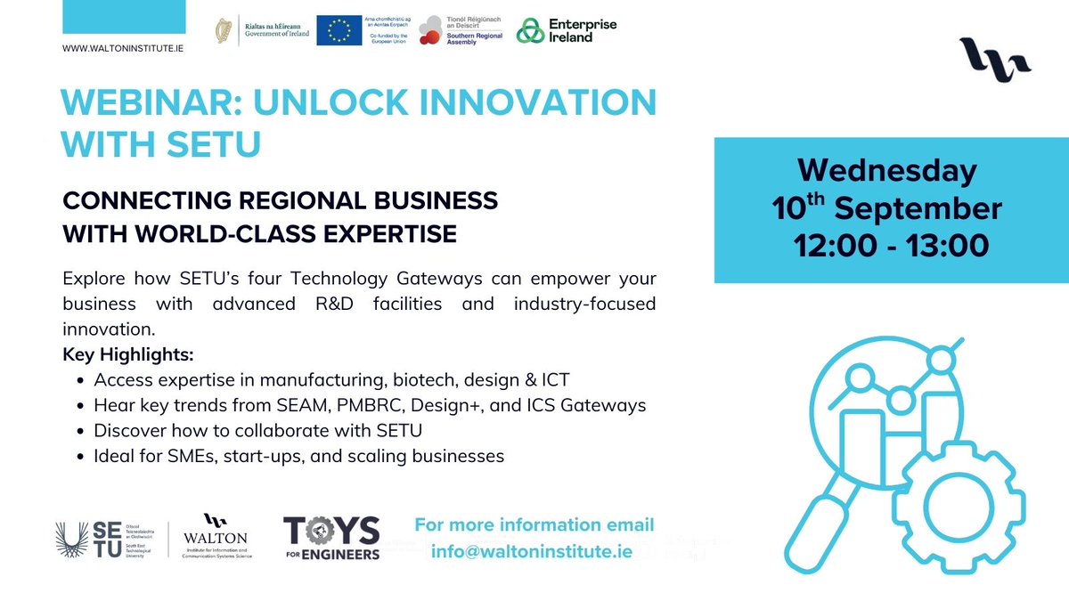 WaltonInst's tweet image. South East Technological University @SETUIreland is proud to be home to four Enterprise Ireland Technology Gateways - @PMBRC_SETU  @SEAM_setu  @Designplus_ITC and ICS Technology Gateway at Walton Institute. SETU is dedicated to fostering research and development that supports…