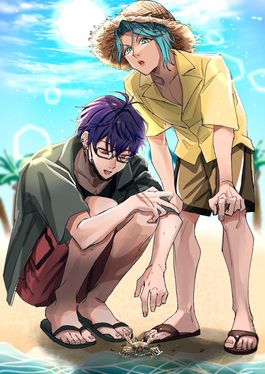 #東ディバ絵札
⚠️衣装捏造有

寮の方からのリクエストで描いたモルクラin海辺〜☀️🌴🦀