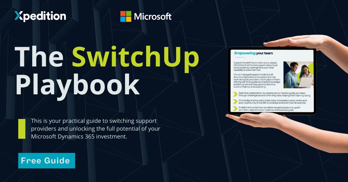 Switching support providers might feel like a risk, but with SwitchUp, it doesn’t have to be. 

Our SwitchUp guide walks you through the process, from initial planning to full transition.

Get the guide here: xpedition.co.uk/switchup-playb…

#MicrosoftDynamics365