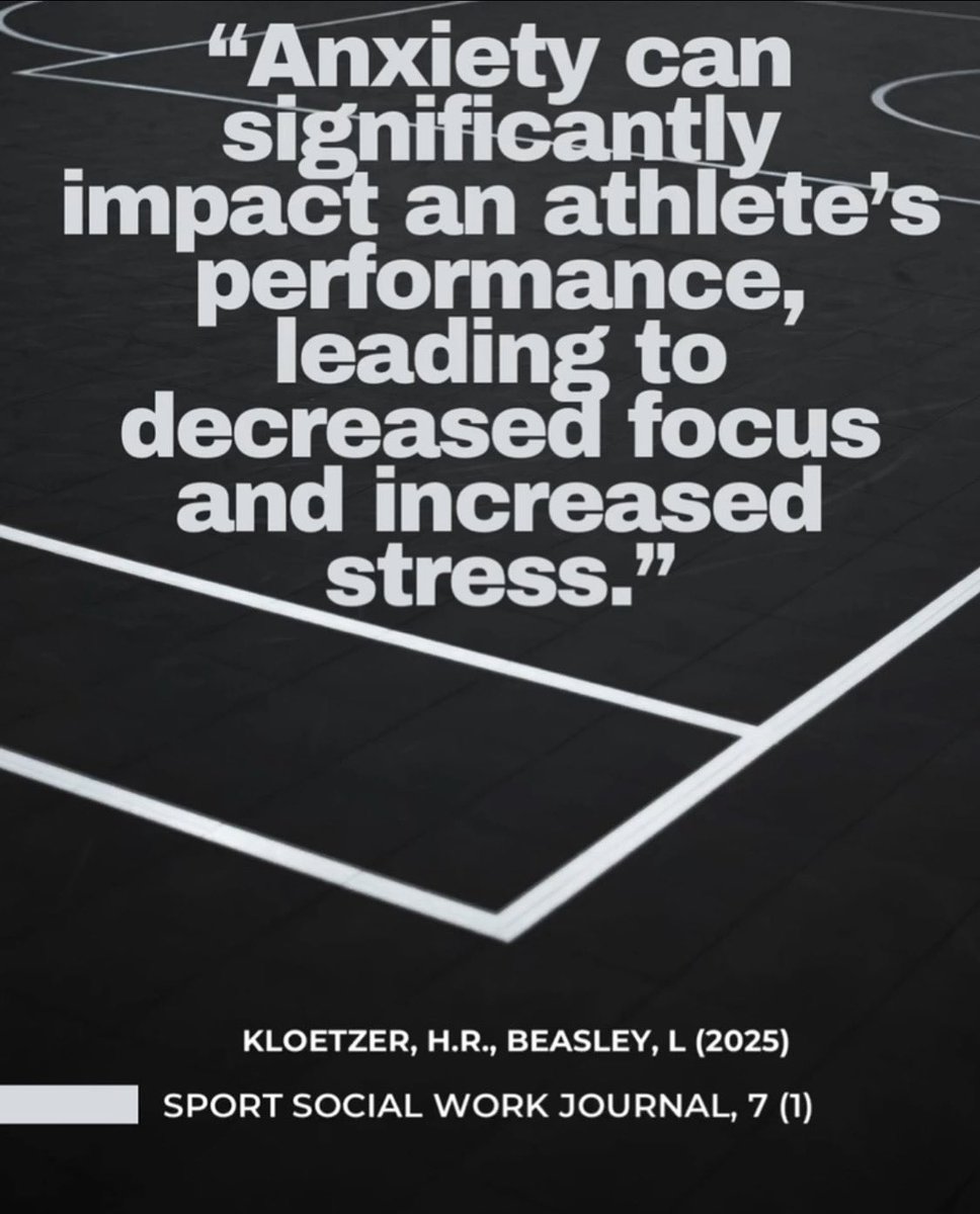 Anxiety can significantly impact an athlete’s performance, leading to decreased focus and increased stress.” | (Kloetzer &amp; Beasley, 2025). Sport Social Work Journal, 7 (1). #NationalWellnessMonth #MentalHealth #ASWIS #SocialWorkersInSports #Sports #SportSocialWorkJournal #Journal