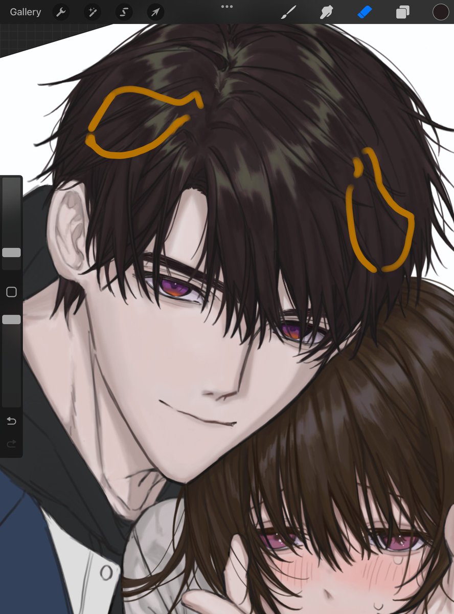 Susmunotsus's tweet photo. "....Please don't look"🍎🍏

I honestly don't know which expression I should keep. https://t.co/iSEecd3bit