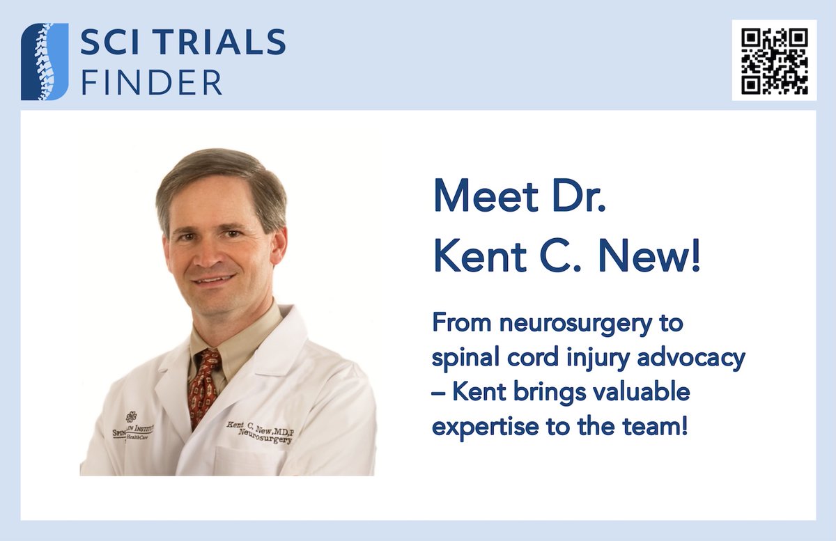 Meet Kent! Dr. Kent C. New, M.D., Ph.D, FAANS specialized in brain tumors at <a href="/MayoClinic/">Mayo Clinic</a> and later practiced at Ascension St Vincent’s Southside Hospital until suffering a C6 SCI in 2014. Today, Kent supports the #SCI community through SCOPE and SCITrialsFinder.NET. 🔬👨‍🔬