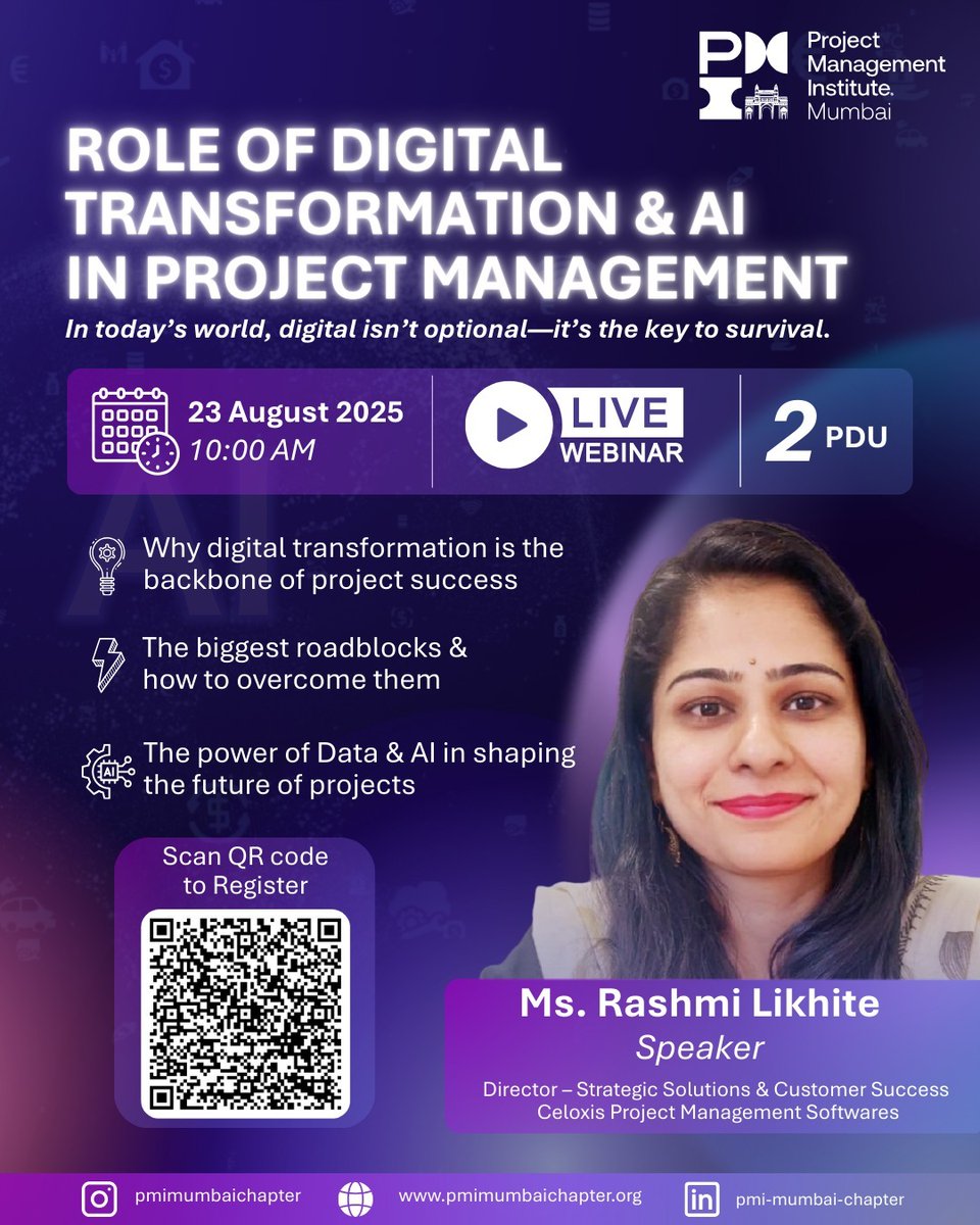 AI is rewriting project management — are you ready? 🚀

Join PM leader Rashmi Likhite on Aug 23, 10 AM to learn:

📲 Register now → tinyurl.com/ywvva98a

⚠️ Seats are limited.

#digitaltransformation #AI #projectmanagement