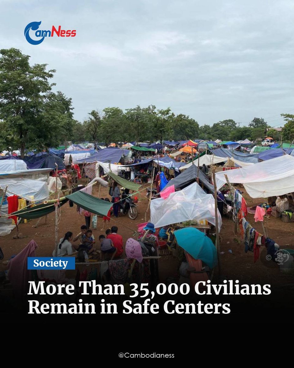 TTNEnglish's tweet photo. The number of displaced civilians at safe centers as of August 18 slightly increased compared to last week, up around 10,000 people after residents once again fled due to media reports on Aug. 13 of an imminent attack from Thailand.

Read more: https://t.co/r6vZjMEF18 https://t.co/pymRQt58sn