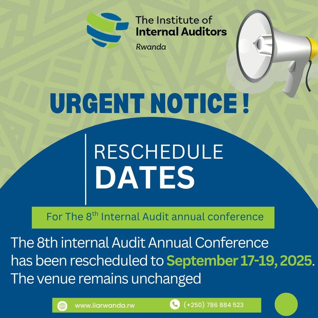 Urgent Notice: We wish to inform you that the 8th Internal Audit Annual Conference has been rescheduled. The conference will now take place on September 17–19, 2025 .