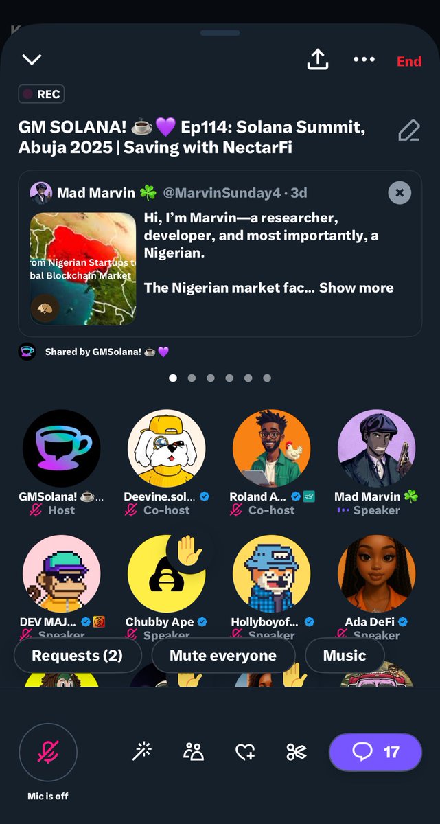 GMSolana! βπ (@gmsolana_show) on Twitter photo Bullish conversation this Morning around the upcoming Solana Summit in Abuja, Nigeria π³π¬
How everyone can get prepared by saving with <a href="/Nectar_finance/">NectarFiπ</a> towards the event ππͺ
Thanks to all speakers and listners, see you on another beautiful episode tommorow. ποΈ Bullish conversation this Morning around the upcoming Solana Summit in Abuja, Nigeria π³π¬
How everyone can get prepared by saving with <a href="/Nectar_finance/">NectarFiπ</a> towards the event ππͺ
Thanks to all speakers and listners, see you on another beautiful episode tommorow. ποΈ