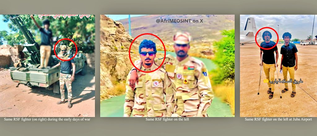 AfriMEOSINT's tweet image. ⚠️ Confirmation that RSF 🇸🇩 personnel are receiving medical treatment in South Sudan 🇸🇸, as in Ethiopia 🇪🇹.

Geolocation shows two RSF fighters at Juba Airport days ago, prior to departing after treatment.

In the background: Renegade Air Fokker 50, with the registration 5Y-RNG.