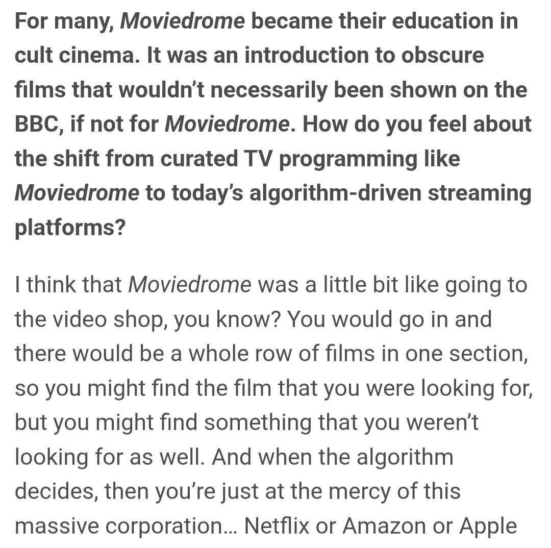 Moviedrome: Welcome to the Cult - a documentary directed by Nic Wassell - is now streaming on #BFIPlayer! 📺

Check out my interview with Moviedrome presenter Alex Cox [director of Repo Man, Sid &amp; Nancy] for <a href="/STARBURST_MAG/">STARBURST MAGAZINE</a> ✨️

starburstmagazine.com/features/movie…