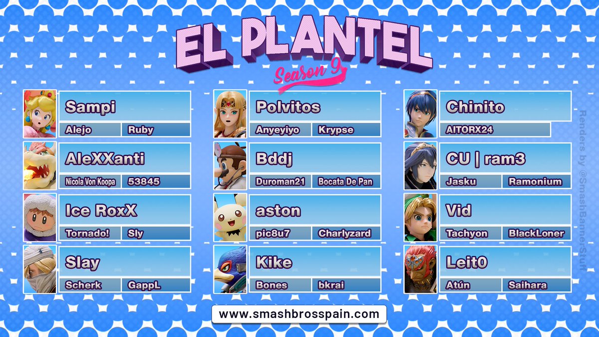📰 EL PLANTEL - Season 9 (Mario-Jigglypuff)
Empezamos con Melee y con los primeros personajes olvidados en el país

✍️ Redactado por: <a href="/angeloti12uwu/">angeloti12 😎 // Comms Open!! ✉️</a>

🖇️ Más información: smashbrosspain.com/noticias/el-pl…

#SmashBros #ElPlantel