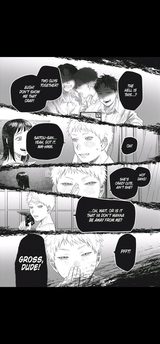 #tshd38.3 Spoilers 

Man, this chapter explicitly confirms Yoshiki's internalized homophobia. It must have sucked to hear all those homophobic people around him, and even having his own crush call him gross for not wanting to leave him. Like ow, his village sucks so badly!