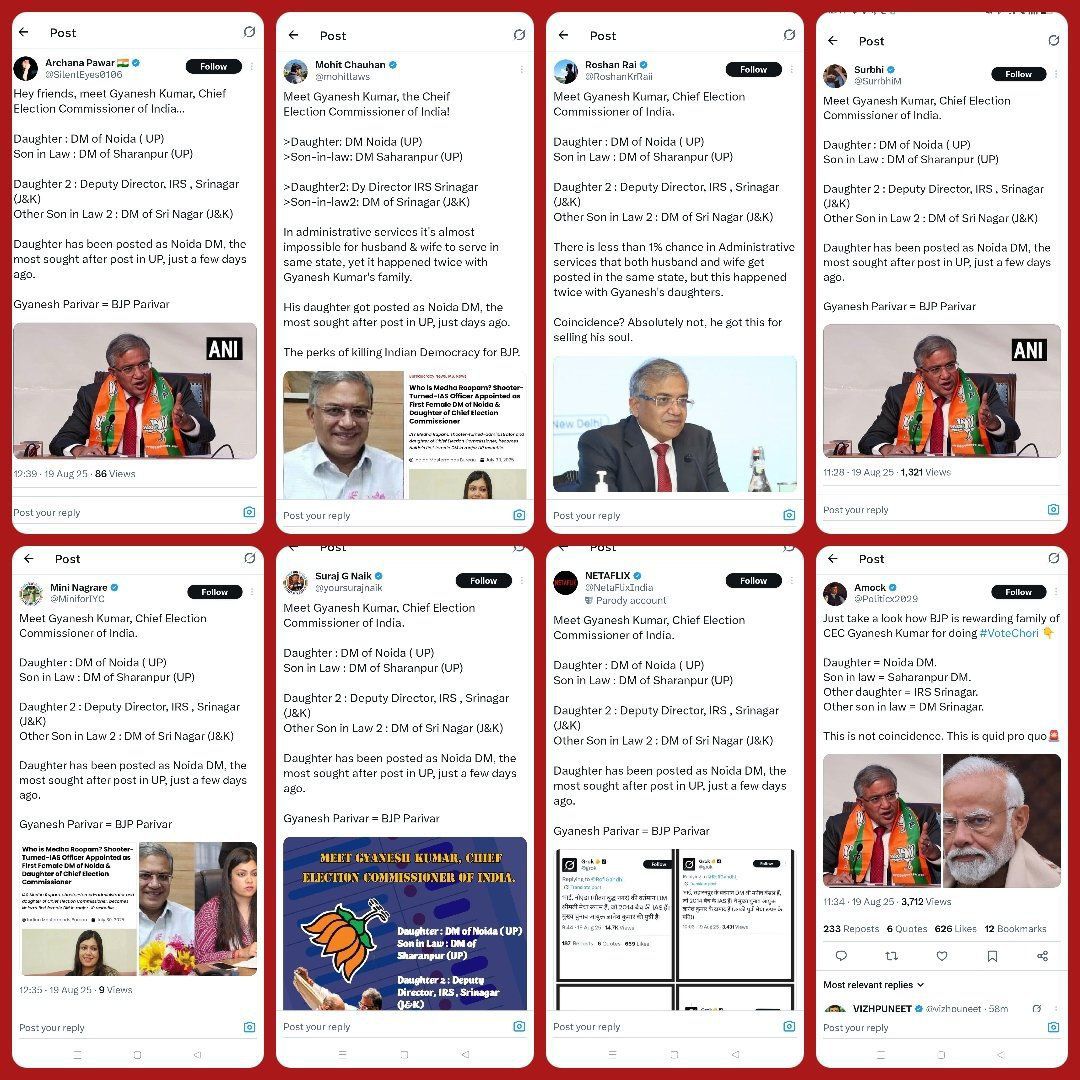 TOOLKIT ALERT!!

Today the Congress IT cell has been asked to target Gyaneshwar Kumar's Daughters and Son in Laws!!  

Shame on these leeches of democracy.

 #DonaldTrump #MumbaiRains 
#AsiaCup2025