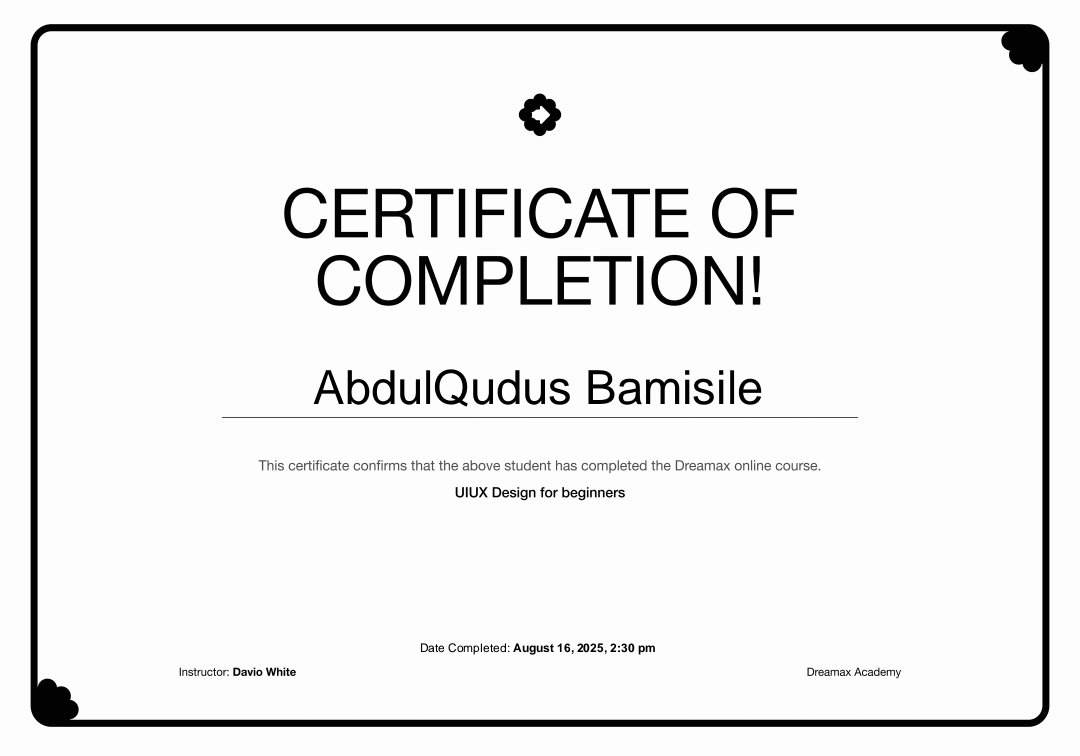 abdul_uxui's tweet image. Happy to share that I’ve earned my UIUX Design Certificate from Dreamax!

Excited to apply these new skills to create even more user-centered solutions.