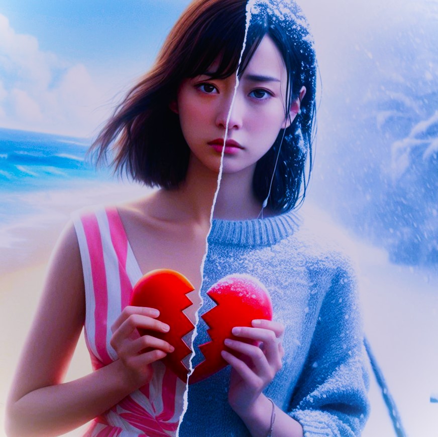 Does the season
affect the pain of a breakup?

Love that ends in summer🌊💔...
Heartbreak in the cold winter⛄💔

#GoodMorning #失恋 #heartbreak #pain #おはよう 
#Aiart️ #aiphotography #photograghy