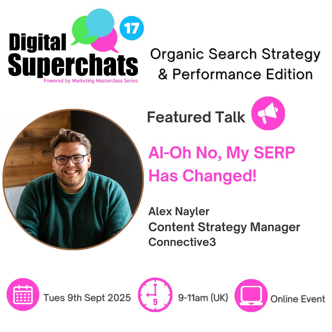 Introducing the 4th talk being delivered at September's #digitalsuperchats; Special thanks Alex Nayler &amp; <a href="/Connective_3/">connective3</a>  for getting involved!

📢If you're an in-house consumer-facing marketer and would like to e-attend; register here: tinyurl.com/ykenm5sw