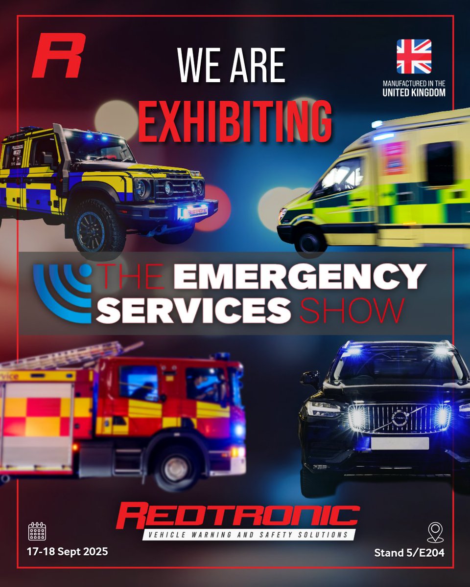 Redtronic (@redtronic) on Twitter photo Exciting news! There is just 4 weeks to go until we are exhibiting at <a href="/emergencyukshow/">The Emergency Services Show</a>
Come see us September 17-18 at NEC Birmingham, Stand 5/E204!
#Redtronic #UKManufacture #ESS #EmergencyServicesShow #Safety #WarningLight #Police #Ambulance #Fire Exciting news! There is just 4 weeks to go until we are exhibiting at <a href="/emergencyukshow/">The Emergency Services Show</a>
Come see us September 17-18 at NEC Birmingham, Stand 5/E204!
#Redtronic #UKManufacture #ESS #EmergencyServicesShow #Safety #WarningLight #Police #Ambulance #Fire