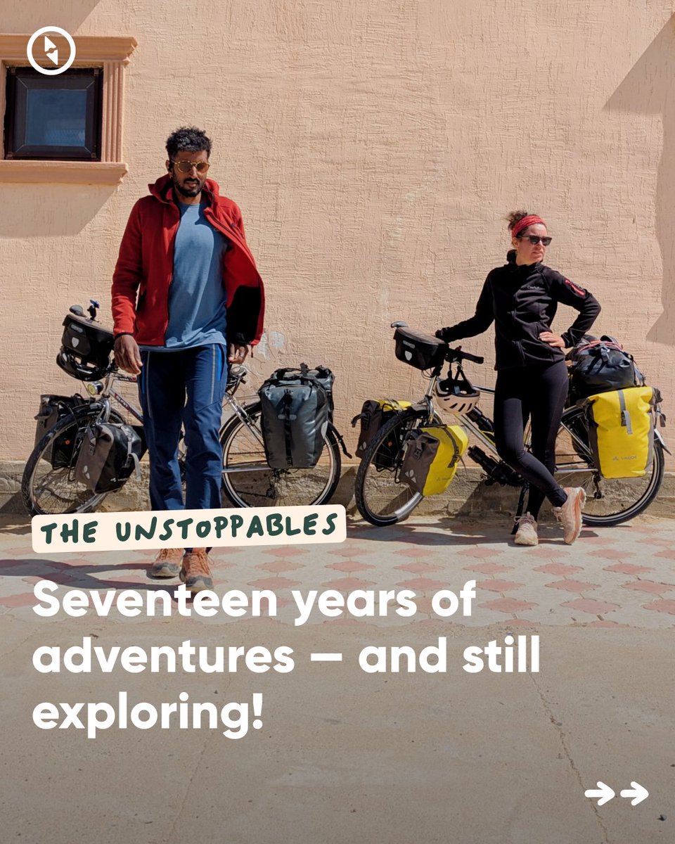 polarsteps's tweet photo. Fred and Caro have made travel their shared passion since falling in love 17 years ago. In November, they set off on an epic bike ride from France to Malaysia — they'll arrive in Kuala Lumpur next month! Follow the last days of their adventure in the app! https://t.co/JXDGw5JWlM https://t.co/zUMLh08QcJ