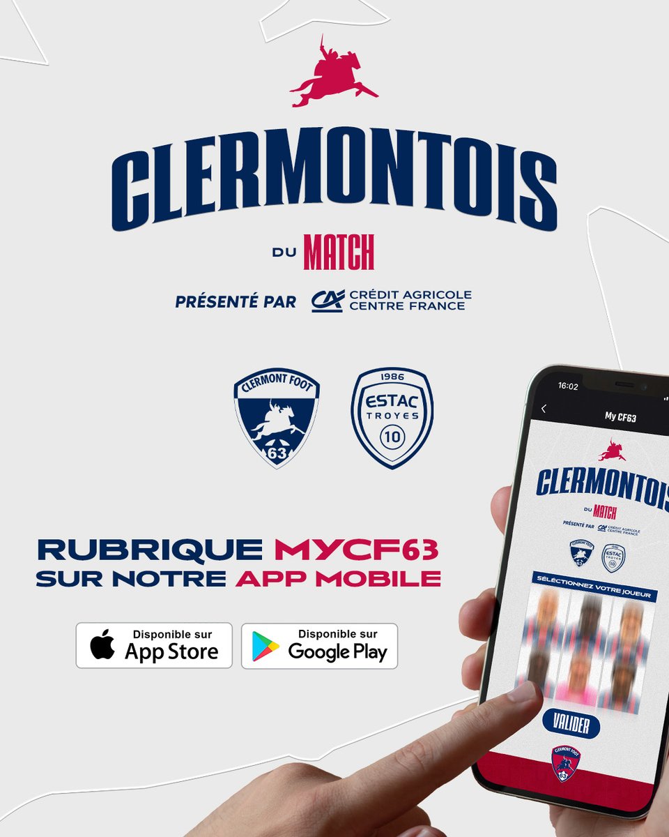 ClermontFoot's tweet photo. đłïž Chers supporters, il est l'heure de voter ! đŽđ”
đ€ #CF63ESTAC Qui sera Ă©lu đđ„đđ«đŠđšđ§đđšđąđŹ đđź đŠđđđđĄ ? Faites entendre votre voix sur notre app âĄïž https://t.co/W5UQtJF9YT
đ€ @CreditAgricole Centre France https://t.co/WQ3zntM7mK