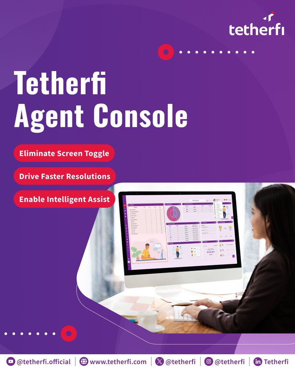tetherfi's tweet image. Boost agent productivity &amp;amp; CX with Tetherfi Agent Console! Unify voice, video, chat, email, co-browsing, screen sharing &amp;amp; social channels with AI insights &amp;amp; compliance tools. 

🚀 Book your demo: tetherfi.com/request-demo
 
#Tetherfi #PoweredByTetherfi #AgentConsole #CXExcellence