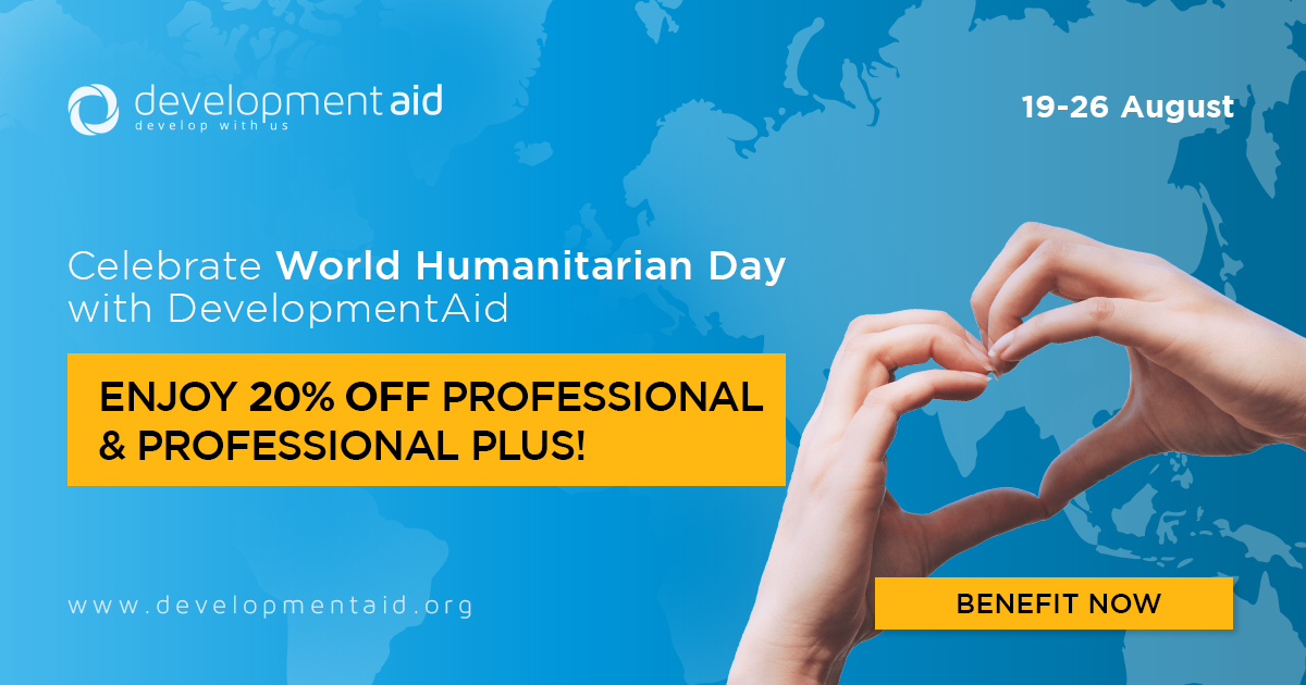 devaidnews's tweet image. 📢 Special Offer | 19–26 August

Celebrate World Humanitarian Day with DevelopmentAid – and enjoy 20% off Professional &amp;amp; Professional Plus memberships! developmentaid.org/link/SM-SpofAu…

#DevelopmentAid #WorldHumanitarianDay #SpecialOffer