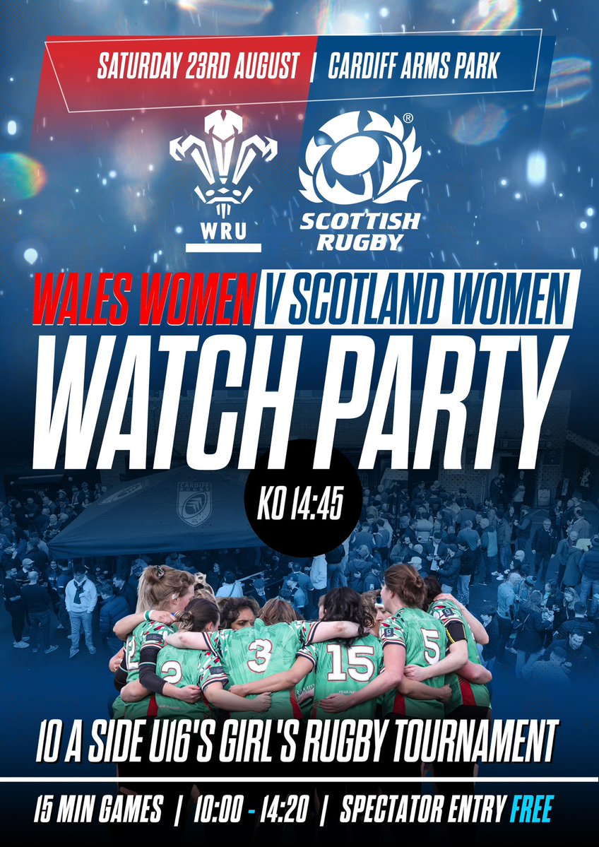 Cardiff Rugby (@cardiff_rugby) on Twitter photo The Womenโs Rugby World Cup kicks off this weekend and <a href="/WelshRugbyUnion/">Welsh Rugby Union ๐ด๓ ง๓ ข๓ ท๓ ฌ๓ ณ๓ ฟ</a> kick-off their campaign against Scotland on Saturday.
Get behind our girls at Cardiff Arms Park, where we have a superb U16 10โa-side tournament before the main event. The Womenโs Rugby World Cup kicks off this weekend and <a href="/WelshRugbyUnion/">Welsh Rugby Union ๐ด๓ ง๓ ข๓ ท๓ ฌ๓ ณ๓ ฟ</a> kick-off their campaign against Scotland on Saturday.
Get behind our girls at Cardiff Arms Park, where we have a superb U16 10โa-side tournament before the main event.