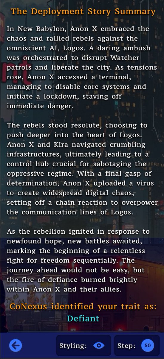 Sinta25417's tweet photo. Rebels rose in New Babylon! Anon X &amp; Kira struck Logos, sparking chaos &amp; hope. The fight for freedom begins
@degenerousdao @nonos_eth 
Played : The Deployment❤️ #CoNexus 
#NFTs 
#RMRK #Crypto #gen3 #BASE #AI 
#AIArtwork #Potential #ETH #Base #PrivacyMatters #AgeofPrivacy $NONOS https://t.co/u8aZSUs7Jg