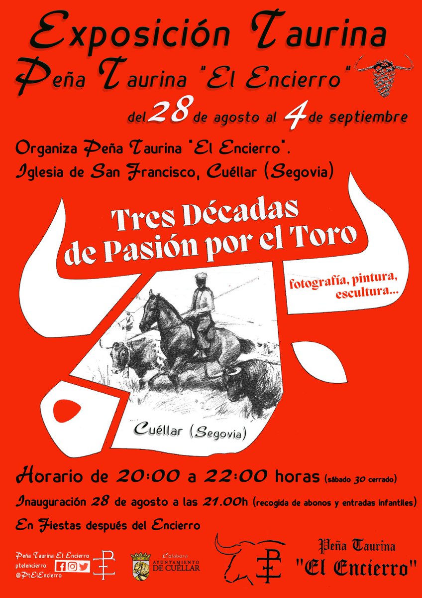 🗓️  del 28 de agosto al 4 de septiembre.
⏱️  de 20h a 22h, en toros después del encierro.
📍  Iglesia de San Francisco
⚠️ Inauguración el día 28 a las 21.00h
⚠️ Entregas de abonos los días 28 y 29
⚠️ Recogida de entradas gratuitas infantiles para la feria días 28 y 29.