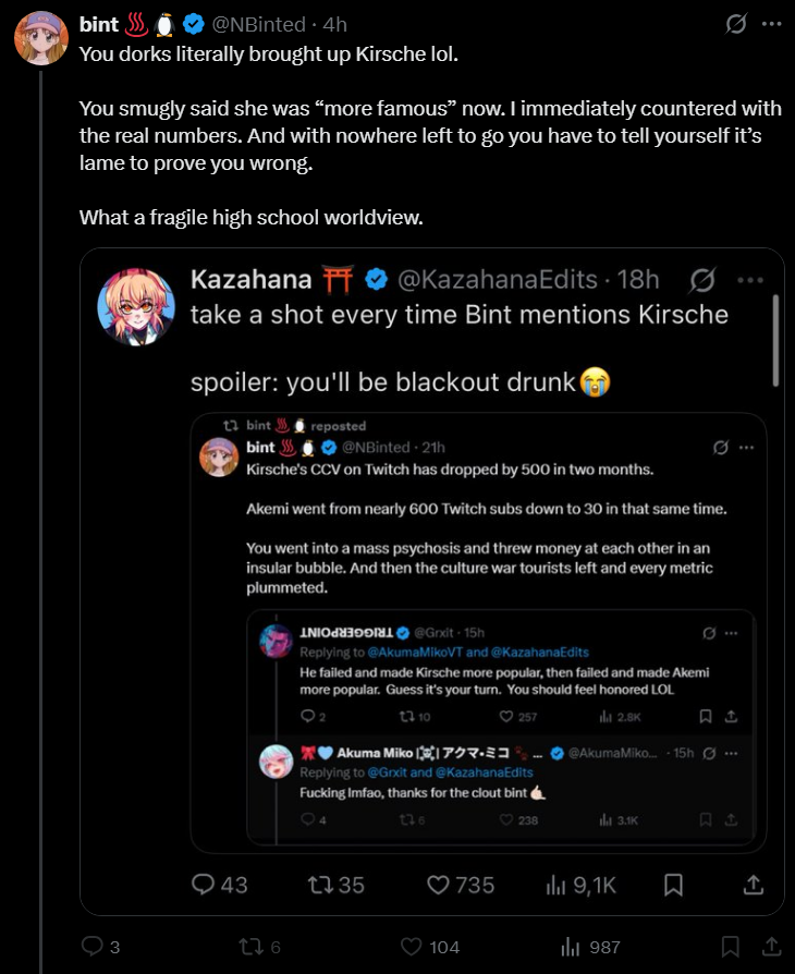 Looks like I gave him another opportunity to talk about Kirsche...

Take a shot everybody! 🤣