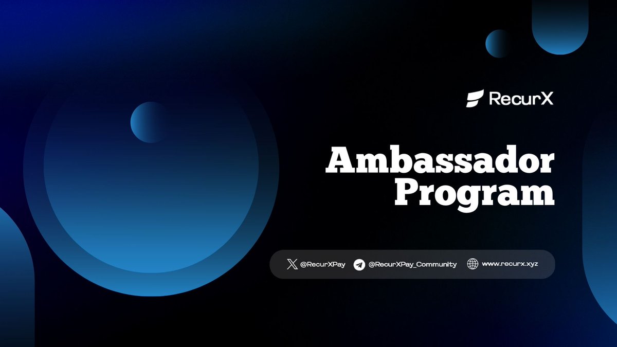 🌟 RecurX Ambassador Program Launch

✨Join the RecurX Ambassador Program! Be a voice for our AI-powered, decentralized payment gateway! 🤝

ℹ️ Fill up the form: forms.gle/bav9YCi8DfsCdk…

#Ambassador #DeFi #Web3 #Crypto #AI #Ambassadorprogram