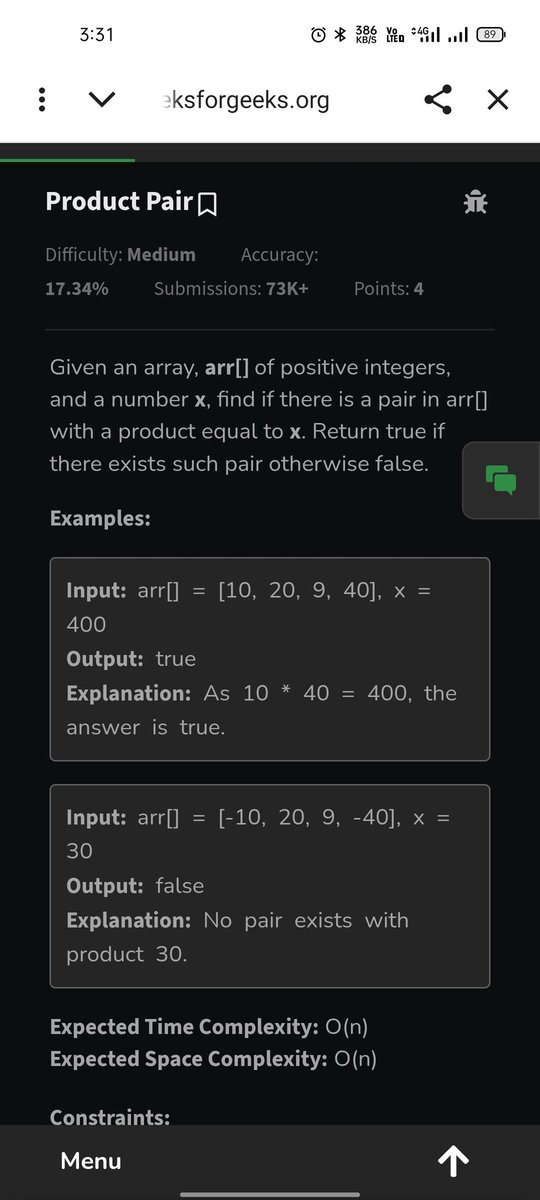 SUMIT_DEVELOPER's tweet image. Solved&quot;Product Pair&quot; in GFG,
 using 2 pointers🧠
👉Sort array
👉Start=0, End=n-1
👉Multiply with 1LL (avoid overflow⚡)
👉Move smartly pointers  until product found
From O(n²) ➝ O(n log n) 
#DSA #Coding #TwoPointers #ProblemSolving #100DaysOfCode #LeetCode #GeeksforGeeks #Code
