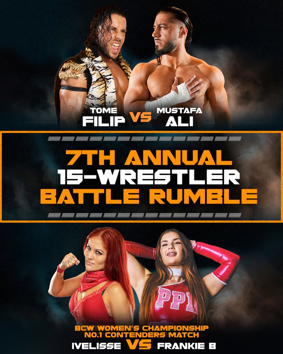 ***BCW 66 UPDATED CARD***

Mustafa Ali Vs Tome Filip

BCW Women's No.1 Contendership:
Ivelisse Vs Frankie B

7th Annual 15-Wrestler Battle Rumble

BCW 66 has been a topic of discussion between two of professional wrestling's greatest figurative minds in SOCRATES HEAT and ACHILLES