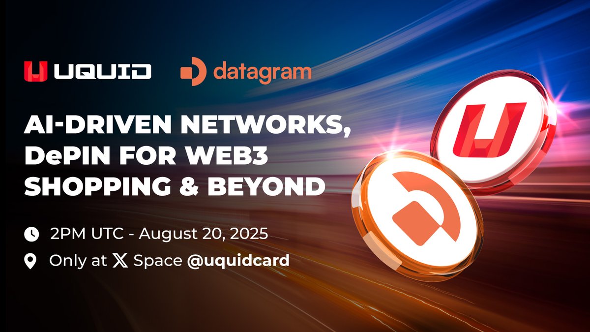 UQUID - Web3 Shopping Infrastructure (@uquidcard) on Twitter photo 📢 AMA ALERT! 🚀
Join us for “AI-Driven Networks, DePIN for Web3 Shopping & Beyond” with Datagram (<a href="/DGramNetwork/">Datagram Network</a>), the Global Hyper-Fabric Network powering the next generation of real-time connectivity & DePIN interoperability. 🌐⚡
🗓️ Date & Time: 20 August 2025 at 2 PM UTC
📍 📢 AMA ALERT! 🚀
Join us for “AI-Driven Networks, DePIN for Web3 Shopping & Beyond” with Datagram (<a href="/DGramNetwork/">Datagram Network</a>), the Global Hyper-Fabric Network powering the next generation of real-time connectivity & DePIN interoperability. 🌐⚡
🗓️ Date & Time: 20 August 2025 at 2 PM UTC
📍