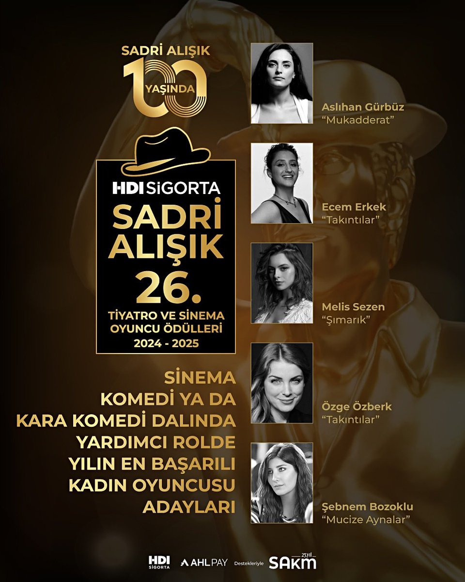 🏆 | Melis Sezen, Sadri Alışık 26. Tiyatro ve Sinema Oyuncu Ödülleri’nde “Sinema Komedi ya da Kara Komedi Dalında Yardımcı Rolde Yılın En Başarılı Kadın Oyuncu Adayları” kategorisinde aday gösterildi! ❤️

Sonuçlar 15 Eylül’de düzenlenecek törenle açıklanacak. ✨️

#MelisSezen |