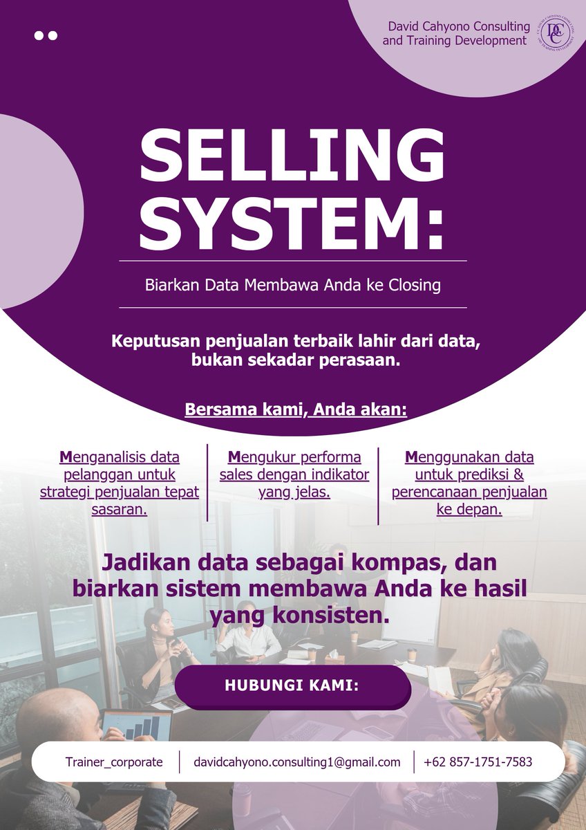 CahyonoAnd572's tweet image. 📊💼 Biarkan data menjadi kompas penjualan Anda!
💡 Analisis pelanggan, ukur performa, dan buat prediksi penjualan yang lebih tepat bersama kami.

#SellingSystem #DavidCahyonoConsulting #DataDrivenSales #SalesTraining #SalesPerformance #SalesAnalytics #SalesGrowth #fypシ゚viral