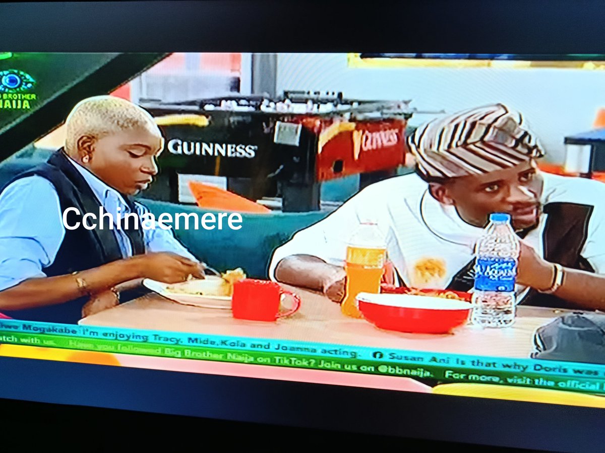Joanna and Victory spotted eating 
 <a href="/IndomieNigeria/">Indomie Noodles</a>  together 
#BBNIndomieFlavors