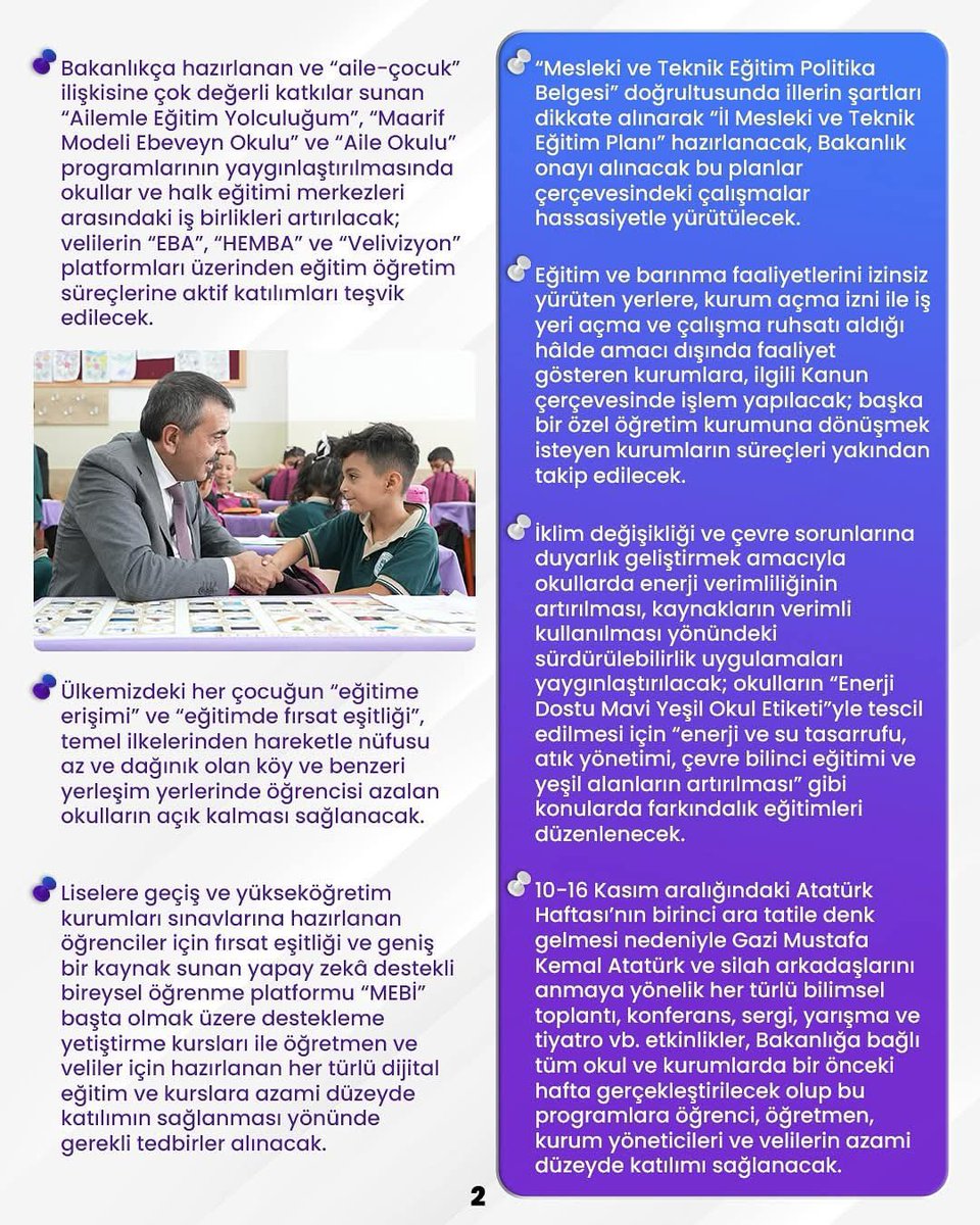 👨‍👩‍👧 Eğitimde “aile-çocuk” iş birliğini güçlendiren programlarımız, velilerimizin sürece aktif katılımını destekliyor.
🌱 Yeni dönemde “Mesleki Eğitim”, “İklim Dostu Okul” ve “Atatürk Haftası” gibi temalarla eğitim yolculuğumuz devam edecek.

<a href="/tcmeb/">Millî Eğitim Bakanlığı</a>
<a href="/Yusuf__Tekin/">Yusuf Tekin</a>
<a href="/dogan_rahmi/">Rahmi Doğan</a>