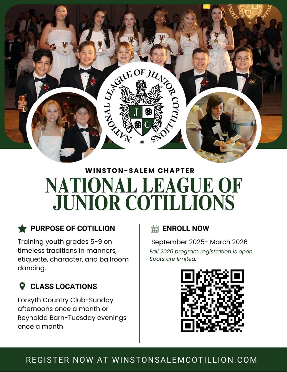Interested in Cotillion? Check out the National League of Junior Cotillions program - now enrolling for the fall 2025 program.