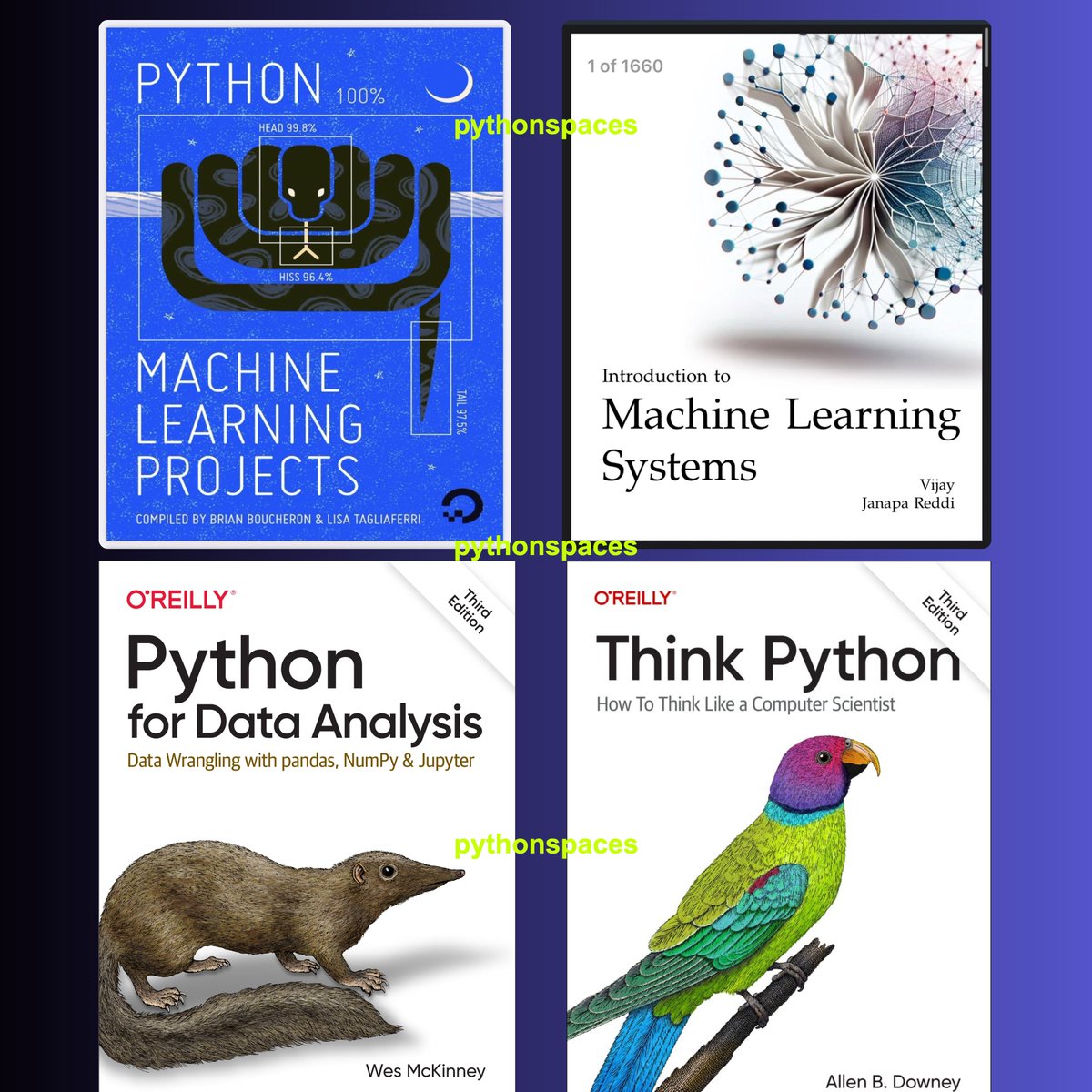 Python Space (@python_spaces) on Twitter photo Python Books for FREE!
- Intro to ML
- ML Projects
- Data Analysis in Python
- Think Python
If you want a FREE copy,
1. Like + Repost
2. Comment 'Python Space'
3. Follow me <a href="/python_spaces/">Python Space</a> so that I can DM you. Python Books for FREE!
- Intro to ML
- ML Projects
- Data Analysis in Python
- Think Python
If you want a FREE copy,
1. Like + Repost
2. Comment 'Python Space'
3. Follow me <a href="/python_spaces/">Python Space</a> so that I can DM you.