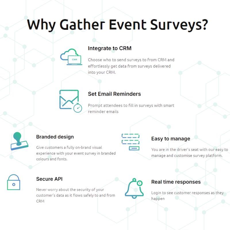 patel_patel56's tweet image. Most event #Surveys die in a spreadsheet. 

Gather Event Surveys plugs into your #CRM, sends pre/post surveys to the right people, and writes results back in real time. 

On-brand forms, smart reminders, and live dashboards, so feedback turns into action (and revenue).