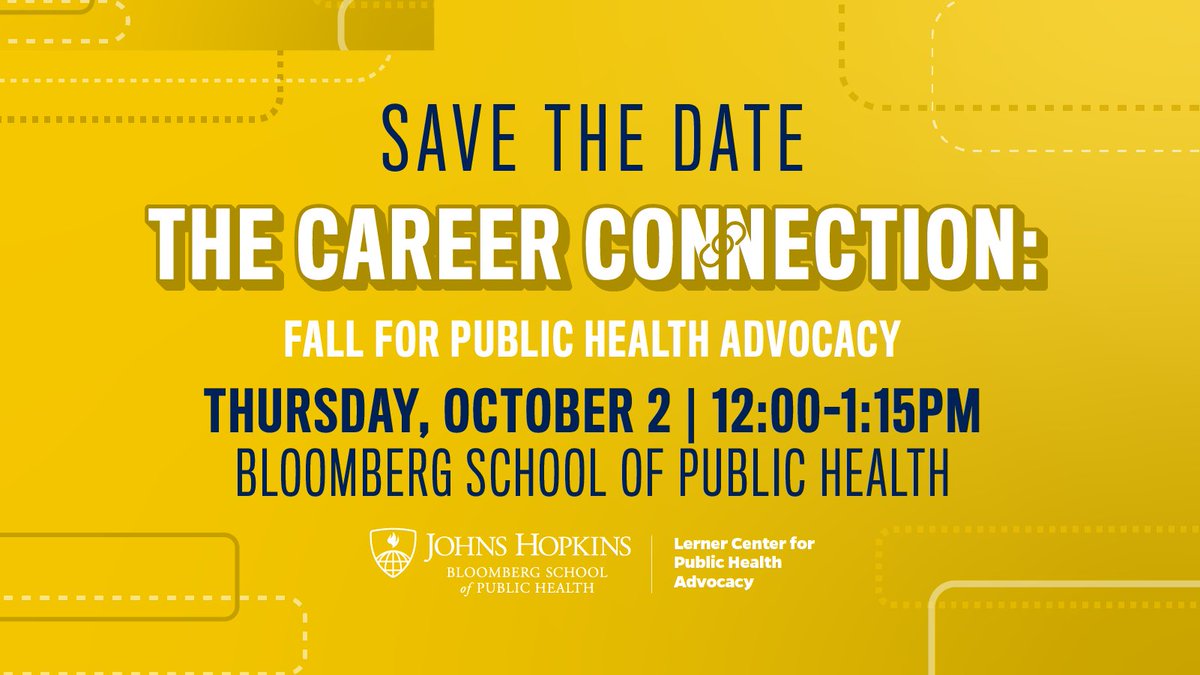 Calling all <a href="/JohnsHopkinsSPH/">Johns Hopkins Bloomberg School of Public Health</a> students🧐

Miss out on our career event earlier this spring? No worries!

Join us in-person for The Career Connection: Fall for Public Health Advocacy on Thursday, October 2 from 12:00 to 1:15 p.m.🍂

Learn more &amp; RSVP today: lerner.center/45xEHwF
